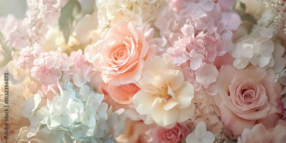 Soft pink roses and hydrangeas. Soft pink roses and hydrangeas.