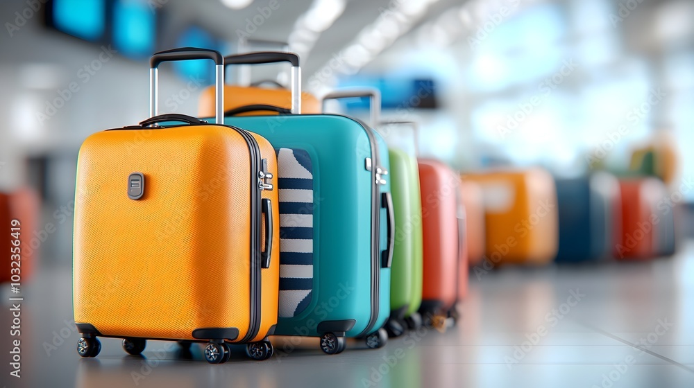 Vibrant and Diverse Collection of Suitcases and Luggage Awaiting Retrieval at Airport Baggage Claim Conveying the Excitement and Anticipation of Travel and Adventure Vibrant and Diverse Collection of Suitcases and Luggage Awaiting Retrieval at Airport Baggage Claim Conveying the Excitement and Anticipation of Travel and Adventure