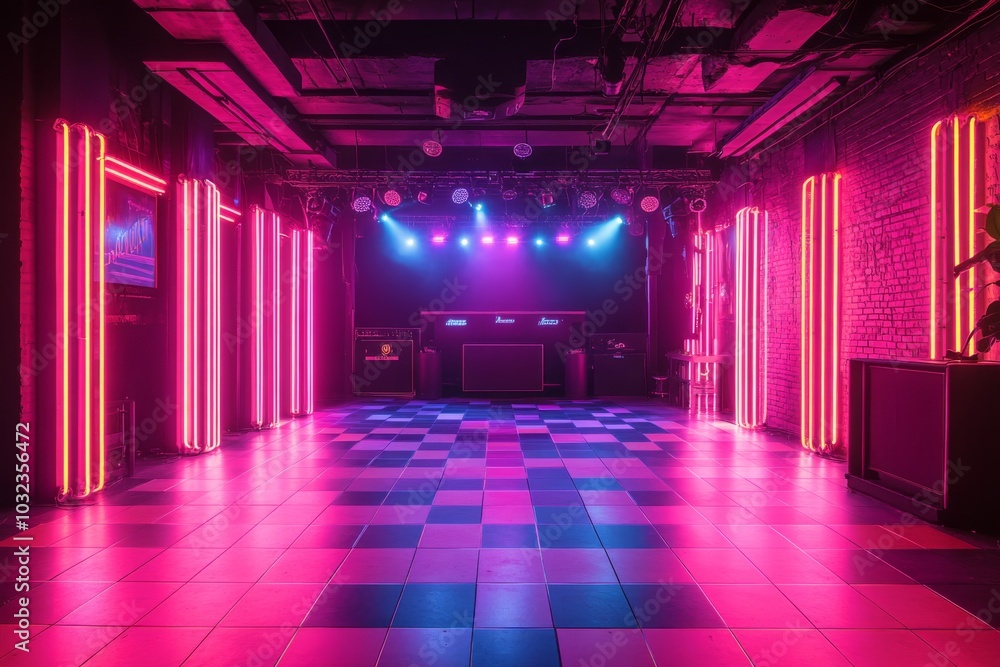 Pink Neon Lights in an Empty Nightclub Pink Neon Lights in an Empty Nightclub