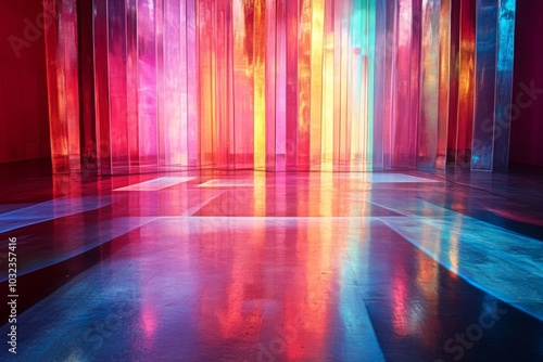 Colorful Glass Panels Reflecting Light on Floor