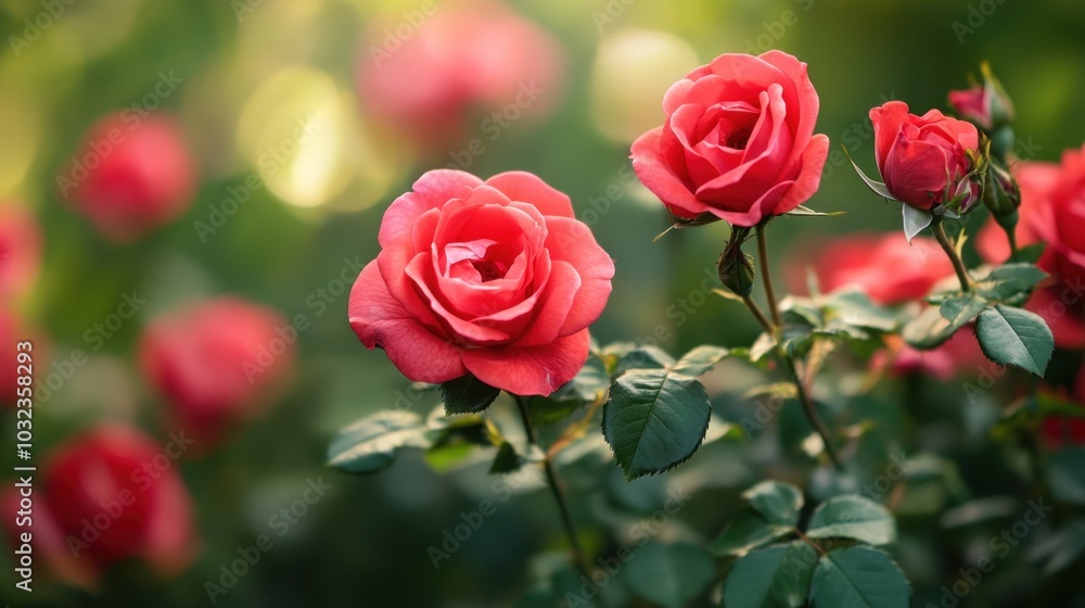 Close-up of Pink Roses and Green Leaves in a Garden Close-up of Pink Roses and Green Leaves in a Garden