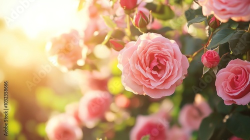 Pink Roses Blooming in the Sunlight