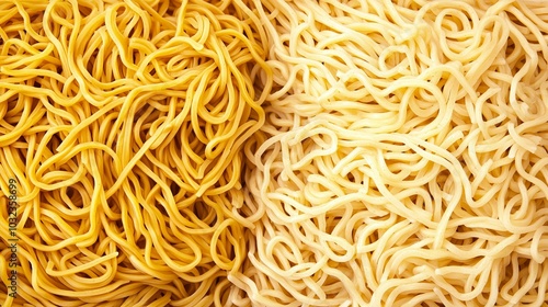 Close-Up of Yellow and White Noodles. Culinary Contrast and Texture in Pasta