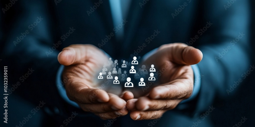 Businessman show Customer Relationship Management in hand, Generative AI Businessman show Customer Relationship Management in hand, Generative AI