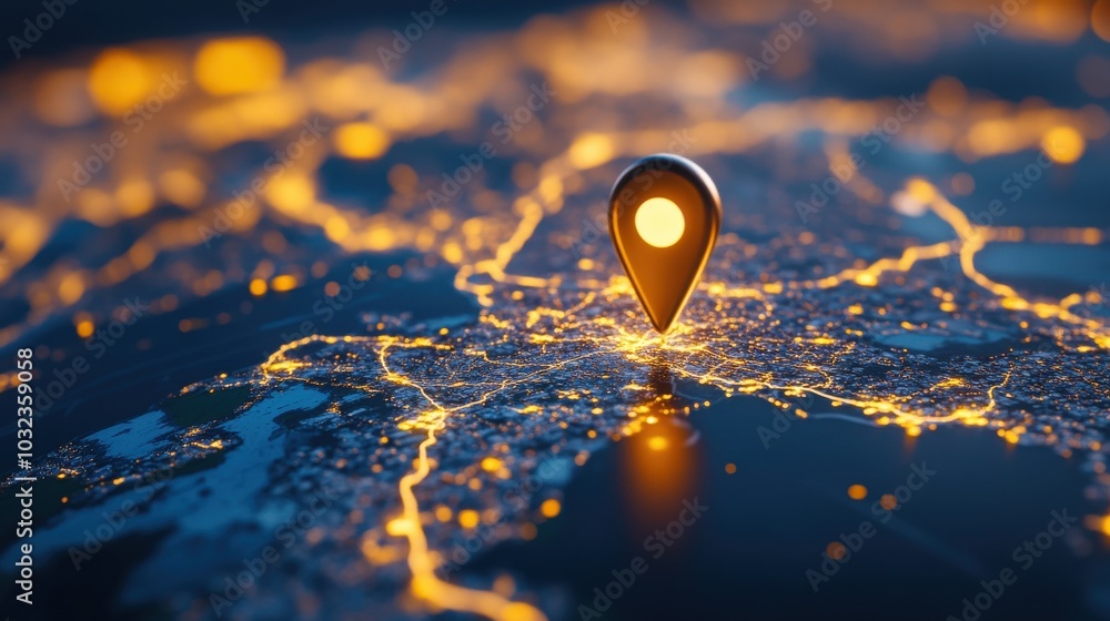 Map Pinpoint in Urban Landscape at Night Map Pinpoint in Urban Landscape at Night