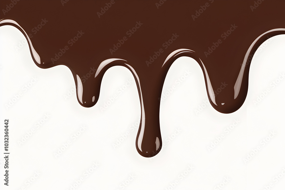 Dripping chocolate forms irregular drops, emphasizing glossy indulgence against white Dripping chocolate forms irregular drops, emphasizing glossy indulgence against white