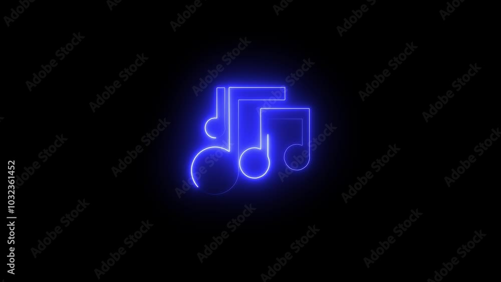 Abstract Neon music icon animation. glowing neon 3 musical note icon abstract design on black background. Abstract Neon music icon animation. glowing neon 3 musical note icon abstract design on black background.