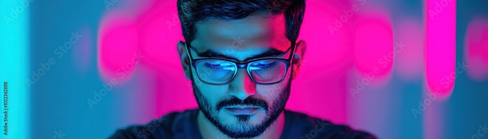 Individual focused on a smartphone, deep into an entertainment app, face illuminated by vivid colors, people entertainment smartphone, digital entertainment focus Individual focused on a smartphone, deep into an entertainment app, face illuminated by vivid colors, people entertainment smartphone, digital entertainment focus