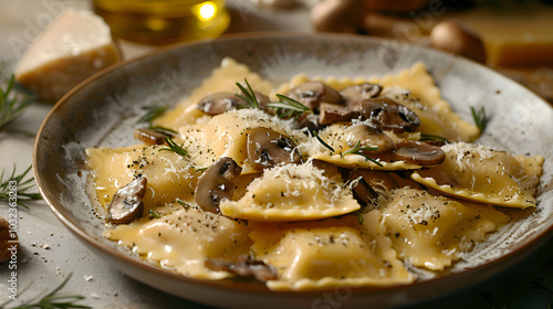 Mushroom ravioli with a drizzle of truffle oil