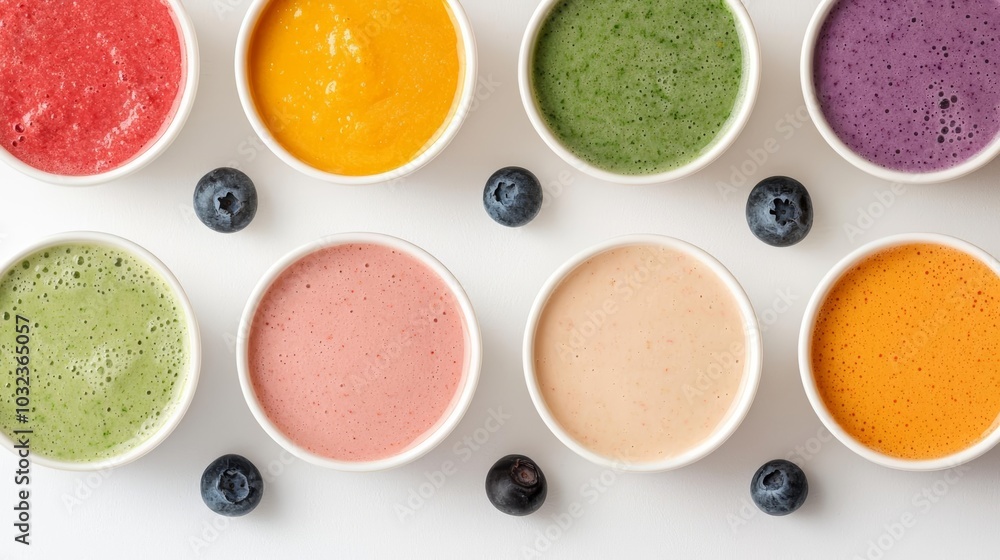 A collection of vibrant, colorful smoothie ingredients laid out in a circular pattern, Smoothie ingredients, gut-friendly, creative display of gut-boosting ingredients A collection of vibrant, colorful smoothie ingredients laid out in a circular pattern, Smoothie ingredients, gut-friendly, creative display of gut-boosting ingredients
