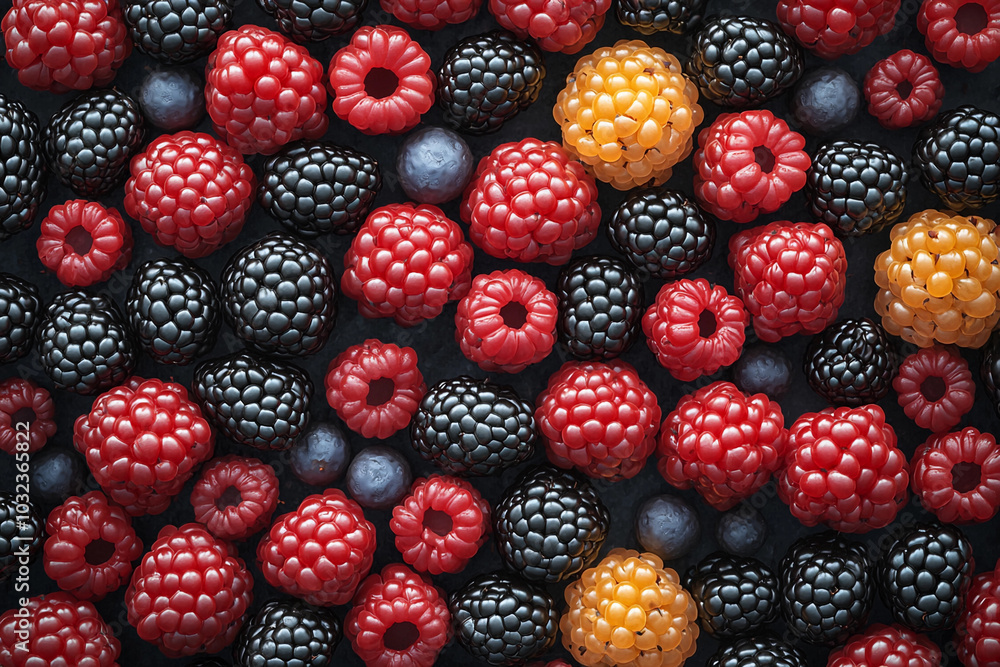 A vibrant mix of fresh raspberries, blackberries, and blueberries A vibrant mix of fresh raspberries, blackberries, and blueberries