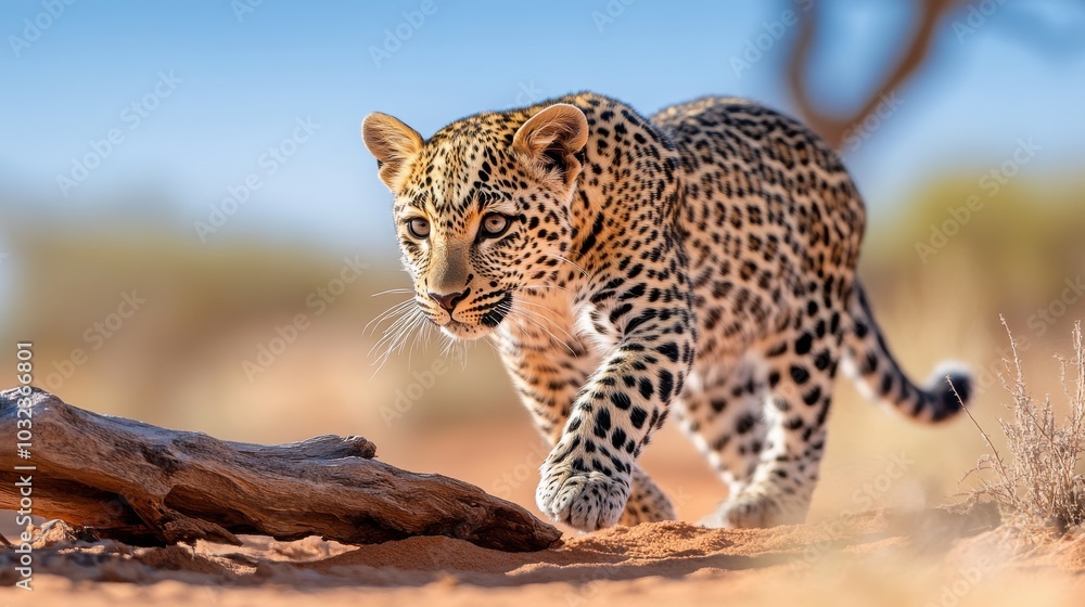 Fototapeta premium Majestic Leopard Walking in Natural Habitat