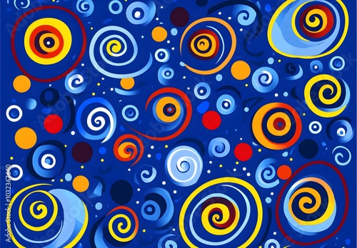 Abstract Colorful Swirls on Blue Background