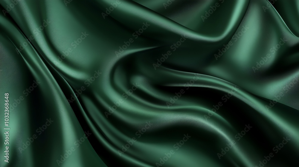 Obraz premium Emerald green satin fabric with smooth, flowing curves, creating a luxurious and elegant backdrop
