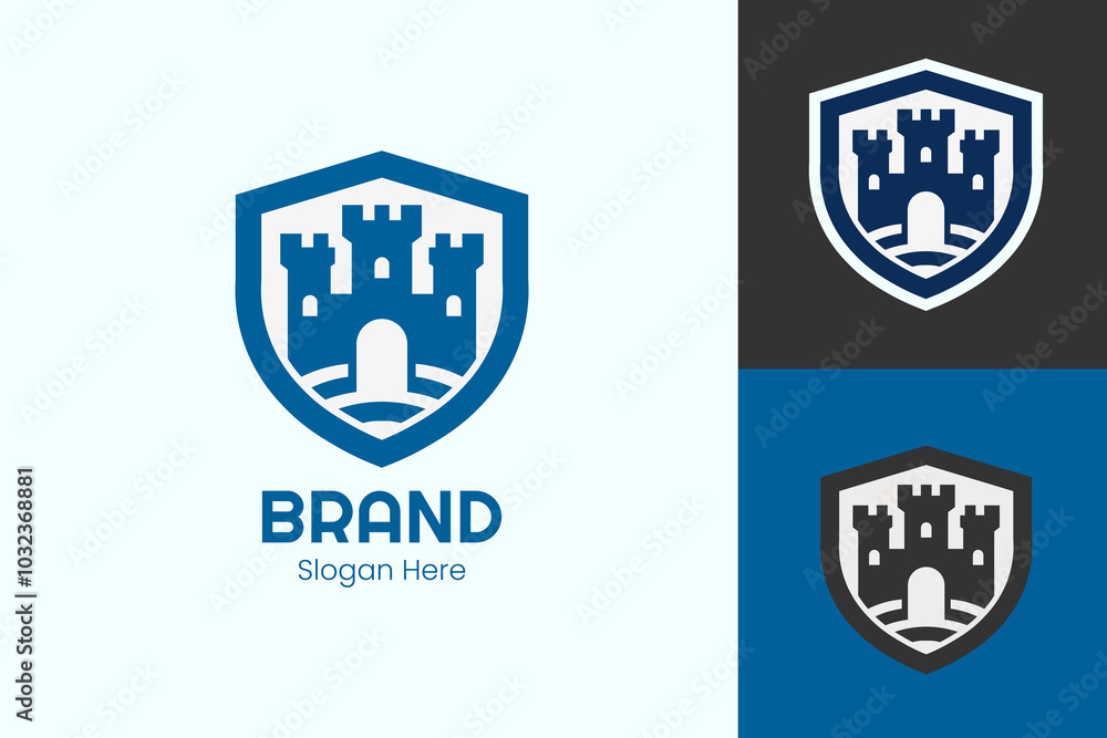 Castle Fortress Logo in Shield Emblem Design Castle Fortress Logo in Shield Emblem Design