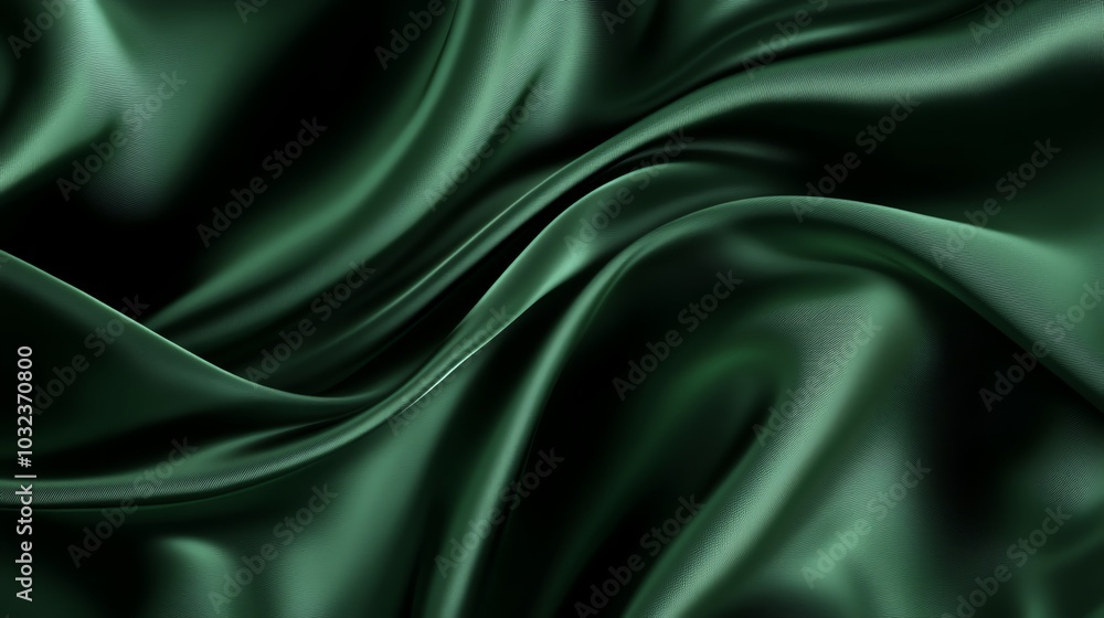 Emerald green satin fabric with smooth, flowing curves, creating a luxurious and elegant backdrop Emerald green satin fabric with smooth, flowing curves, creating a luxurious and elegant backdrop