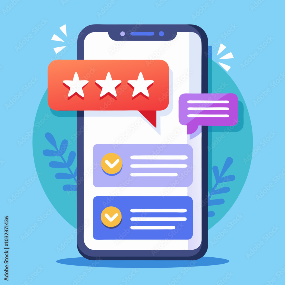 Review rating bubble speeches on mobile phone vector illustration, flat style smartphone reviews stars with good and bad rate and text, concept of testimonials messages, notifications, feedback Review rating bubble speeches on mobile phone vector illustration, flat style smartphone reviews stars with good and bad rate and text, concept of testimonials messages, notifications, feedback