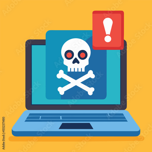 Alert notification notice on laptop computer vector, malware caution concept, spam data, fraud internet error, insecure risk danger connection, online scam, virus ransomware note