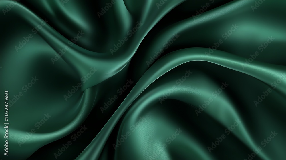 Emerald green satin fabric with smooth, flowing curves, creating a luxurious and elegant backdrop Emerald green satin fabric with smooth, flowing curves, creating a luxurious and elegant backdrop