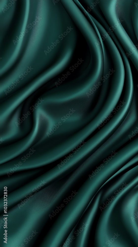 Fototapeta premium Emerald green satin fabric with smooth, flowing curves, creating a luxurious and elegant backdrop