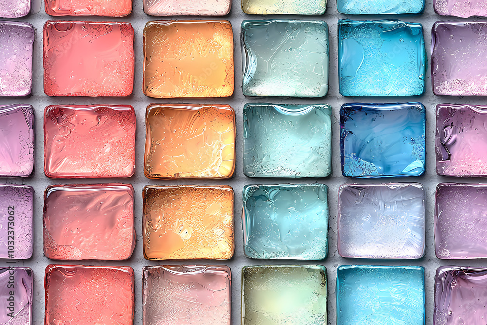 Colorful Translucent Tiles Arranged Seamlessly on a Neutral Backdrop Colorful Translucent Tiles Arranged Seamlessly on a Neutral Backdrop