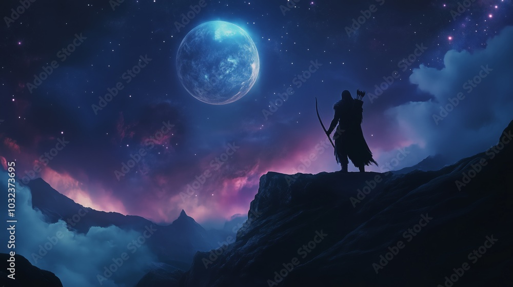 Silhouette of Archer Under Starry Sky and Distant Planet Silhouette of Archer Under Starry Sky and Distant Planet