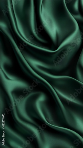 Green satin fabric with smooth texture, perfect for elegant decoration