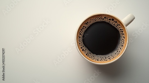 Single Black Coffee in White Cup on Flat Surface