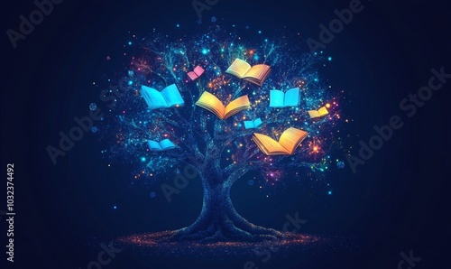 Abstract tree of knowledge with branches representing different fields of study and expertise, symbolizing the diversity and breadth of education. Knowledge tree, Generative AI photo