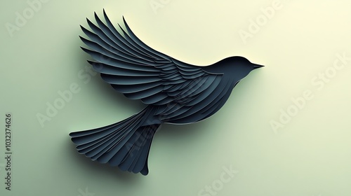 Silhouette of a bird in flight, with minimalist paper cut layers, simple yet elegant design for freedom or wildlifethemed projects photo