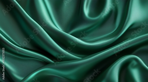 Green satin fabric with smooth texture, perfect for elegant decoration