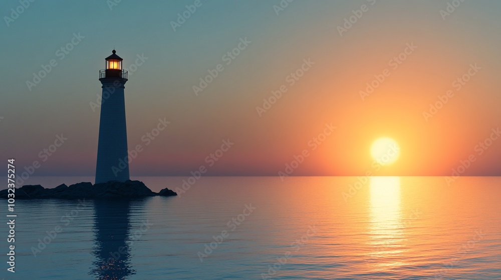 A lone lighthouse stands tall on a rocky shore, its light shining brightly against the backdrop of a vibrant sunset over the vast ocean. A lone lighthouse stands tall on a rocky shore, its light shining brightly against the backdrop of a vibrant sunset over the vast ocean.