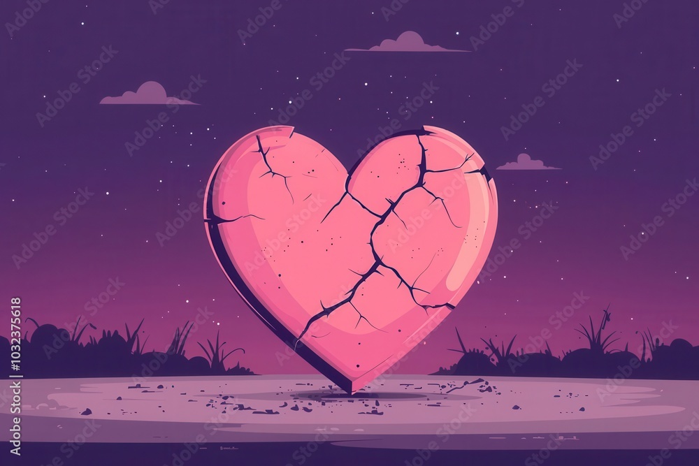 Broken heart symbol, sadness and heartbreak, flat design illustration Broken heart symbol, sadness and heartbreak, flat design illustration