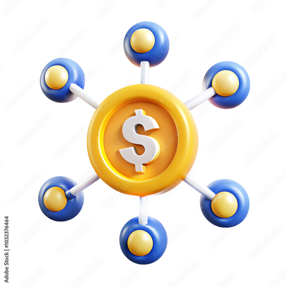 Business Network with a Dollar Sign in the Center 3d cartoon style illustration Business Network with a Dollar Sign in the Center 3d cartoon style illustration