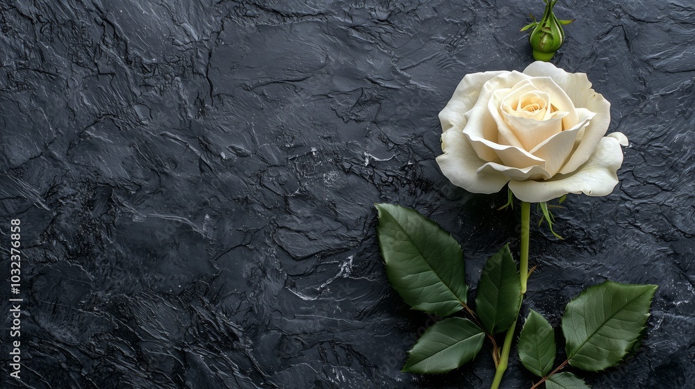 Elegant White Rose on Smooth Dark Surface