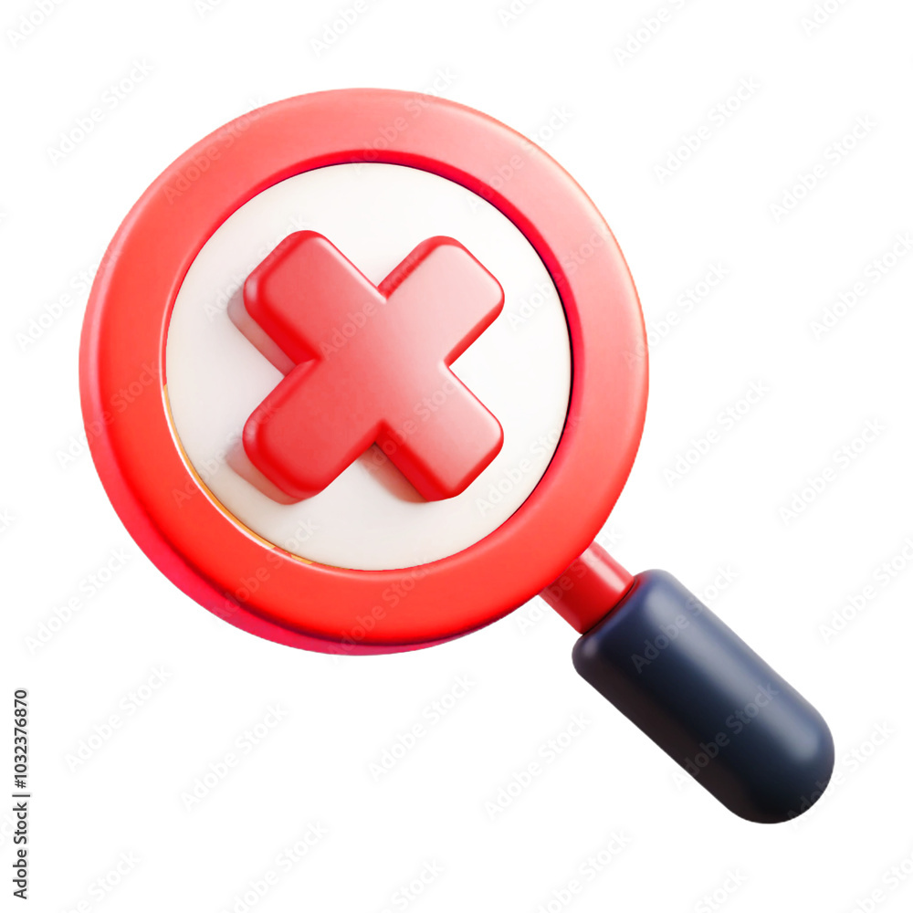 Magnifying Glass with a Red Cross 3d cartoon style illustration Magnifying Glass with a Red Cross 3d cartoon style illustration