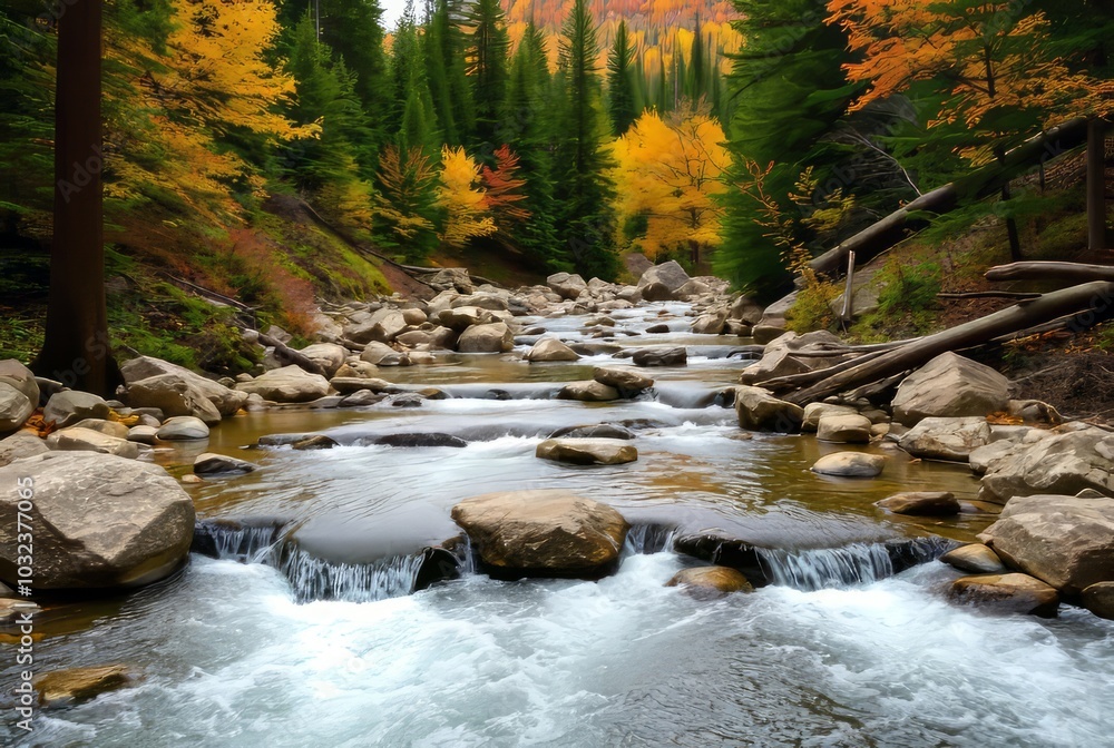 _. Mountain Stream A clear mountain stream cascades over rocks, _. Mountain Stream A clear mountain stream cascades over rocks,
