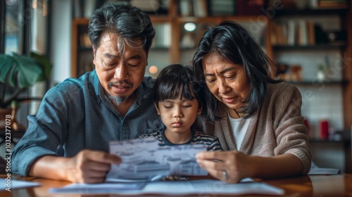 Asian family feeling the impact of rising living expenses, with bills and debt piling up