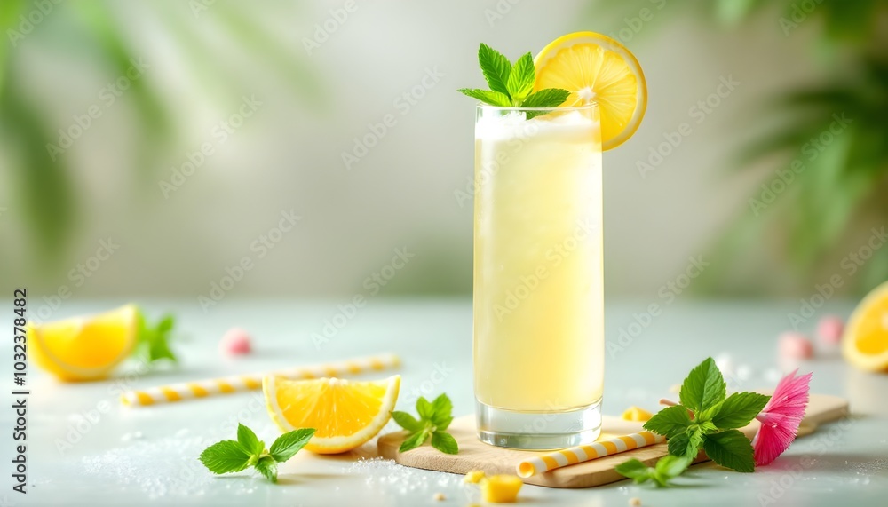 Fototapeta premium Refreshing Kirala Juice with Lemon Slice Garnish
