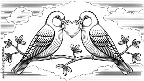 love bird isolated coloring page for kids and adult vector art line art illustration