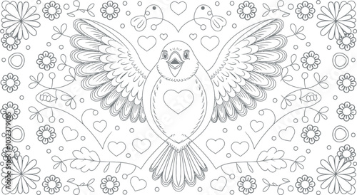 love bird isolated coloring page for kids and adult vector art line art illustration
