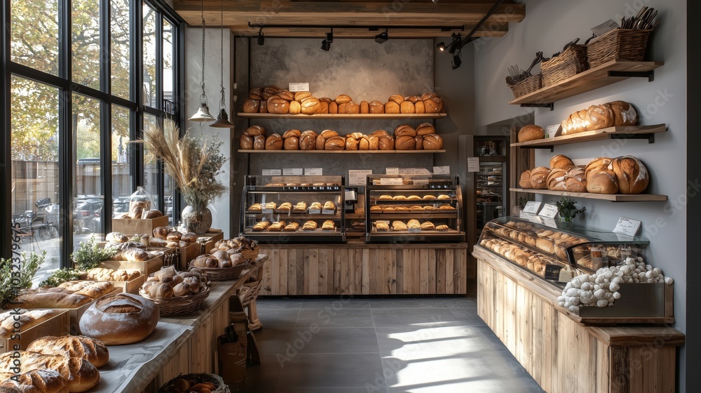 Artisan Bakery with Freshly Baked Bread Display Artisan Bakery with Freshly Baked Bread Display
