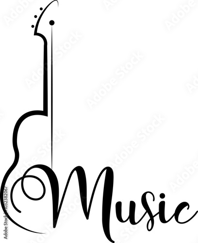 Music design. Electric guitar and the inscription Music.. For concert, music, stickers, t-shirts.