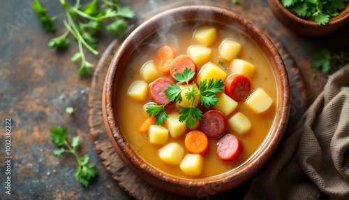 Traditional Hungarian Potato Soup Krumplileves (Hungarian Cuisine) photo