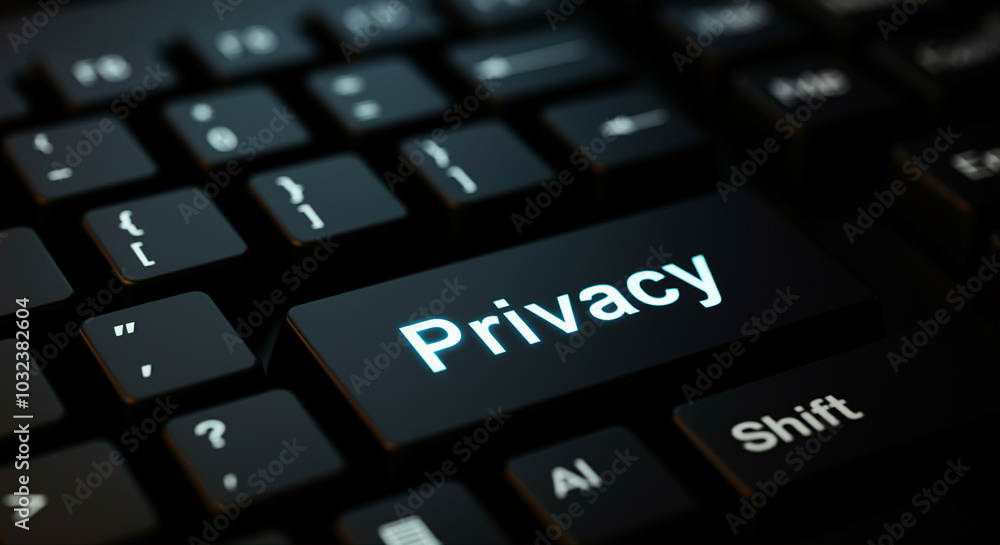 Keyboard highlighting privacy key for digital security and data protection Keyboard highlighting privacy key for digital security and data protection