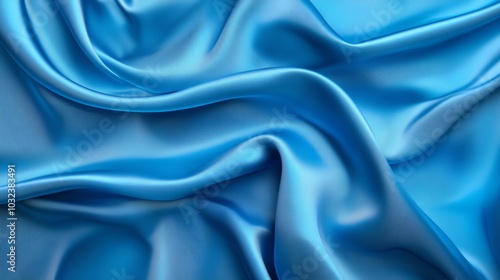 Silk blue satin fabric backdrop with smooth, shiny, soft texture in blue color, perfect for luxurious decoration