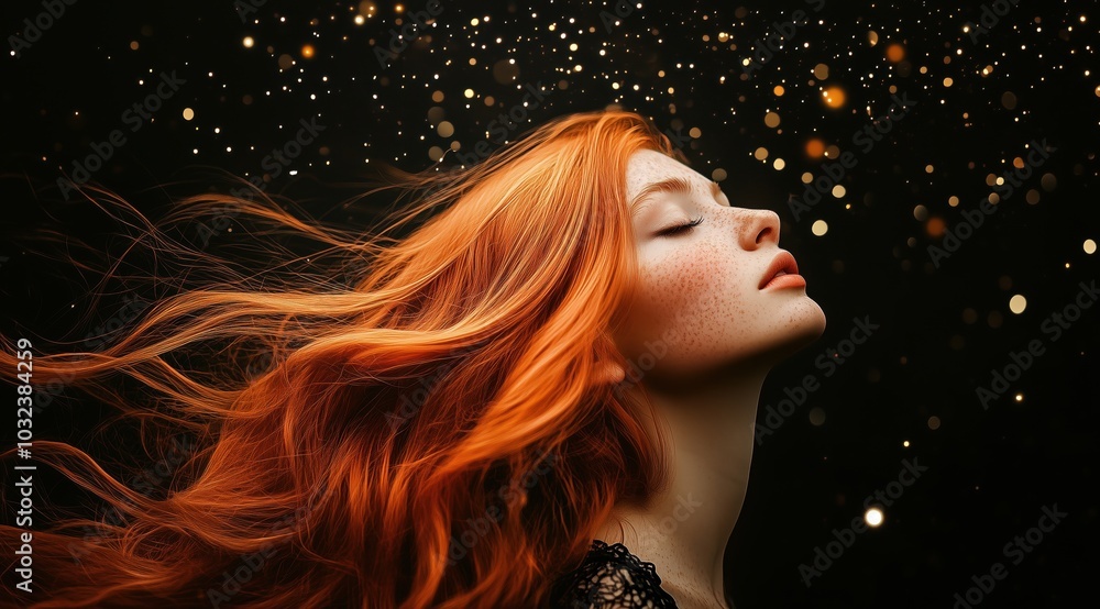 red-haired girl in gold glitter red-haired girl in gold glitter