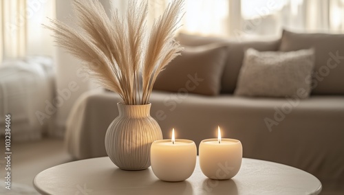 interior in beige oah with candles photo