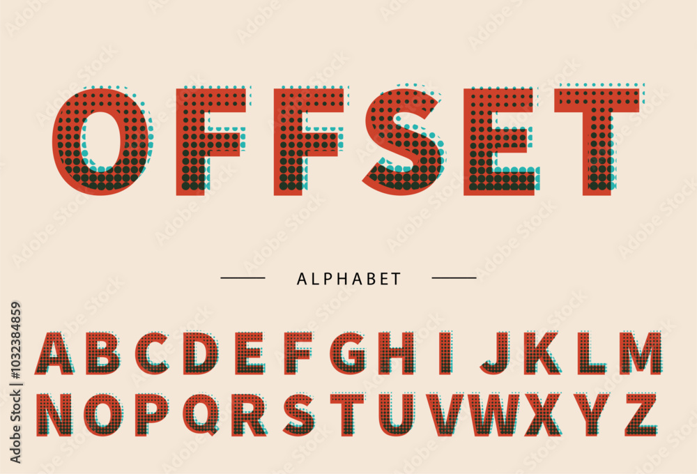 Fototapeta premium Retro dot alphabet in 70s style