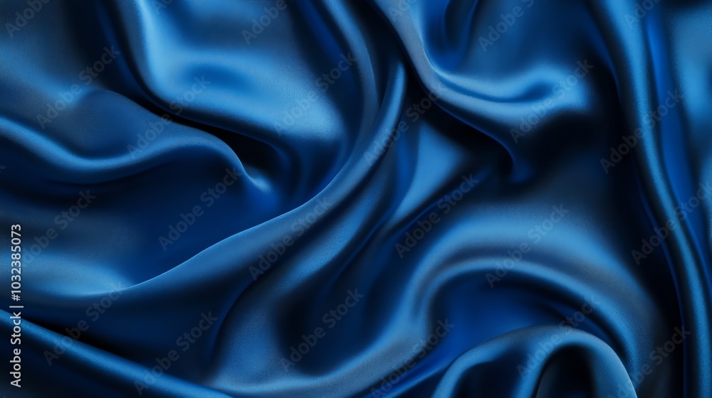 Obraz premium Silk blue satin fabric backdrop with smooth, shiny, soft texture in blue color, perfect for luxurious decoration